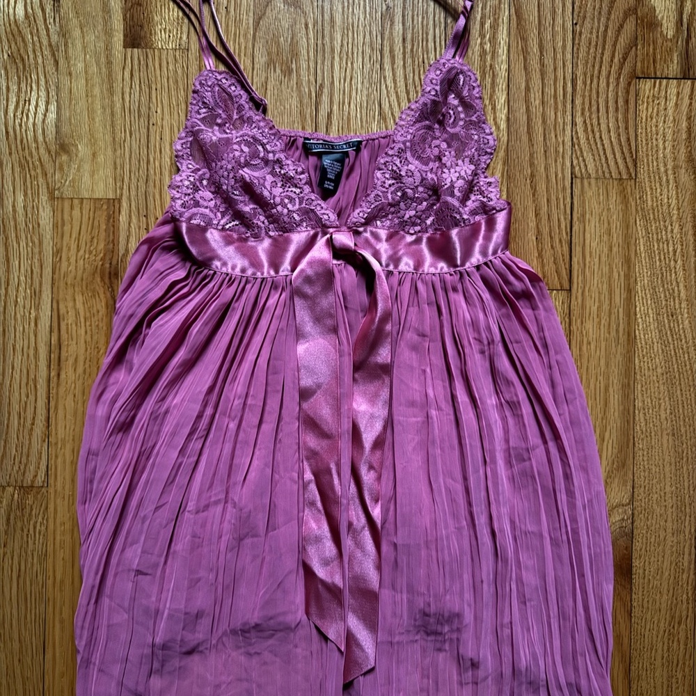 Pink Victoria's Secret babydoll slip dress with lace and satin details